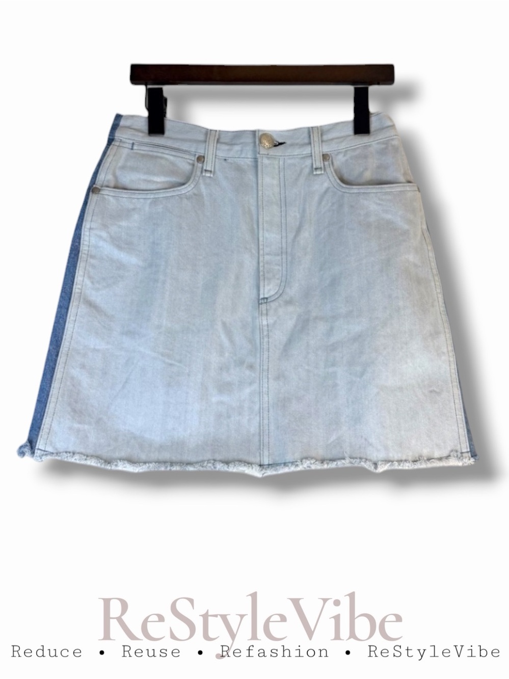 RAG & BONE Women’s Size 28 Denim Jean Skirt Mini Double Blues 2-Tone Raw Hem